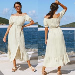Cupshe Trisha Button Front Ruffle Hem Dress Khaki Size M NWT
